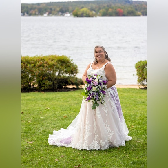 Elegant White and Purple Wedding Dress